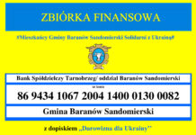 ZBIÓRKA FINANSOWA – MIESZKAŃCY GMINY BARANÓW SANDOMIERSKI SOLIDARNI Z UKRAINĄ