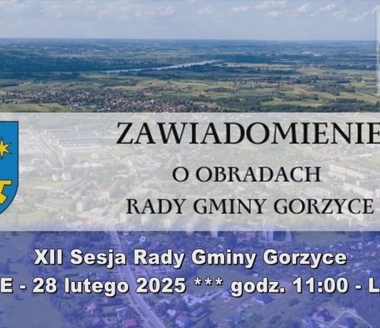 LIVE – XII Sesja Rady Gminy Gorzyce, 28 lutego 2025 godz. 11:00 – LIVE