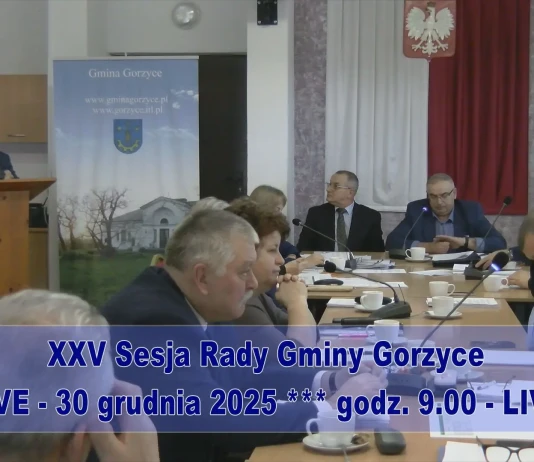 XXV Sesja Rady Gminy Gorzyce – 30 grudnia 2025 o godz. 9.00 – LIVE Sesja Rady Gminy Gorzyce