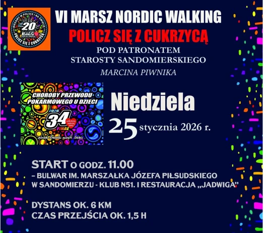 VI Marsz Nordic Walking – POLICZ SIĘ Z CUKRZYCĄ – 25 stycznia 2026 POLICZ SIĘ Z CUKRZYCĄ - 25 STYCZNIA 2026
