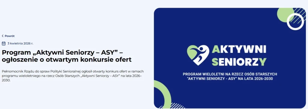 Miliony złotych na seniorów i żłobki - 2026 4 Program Aktywny Senior
