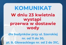 PRZERWA W DOSTAWIE WODY – 23 KWIETNIA 2026 TARNOBRZESKIE WODOCIĄGI - PRZERWA W DOSTAWIE WODY - 23.04.2026