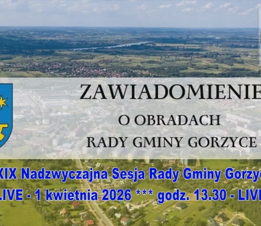 XXIX Nadzwyczajna Sesja Rady Gminy Gorzyce – 1 kwietnia 2026 godz. 13.30 – LIVE XXIX Nadzwyczajna Sesja RG Gorzyce - 1.04.2026
